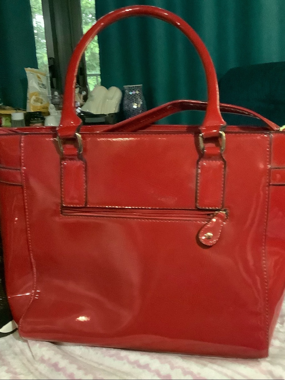 Glossy Red Patent Tote - Structured Everyday Handbag